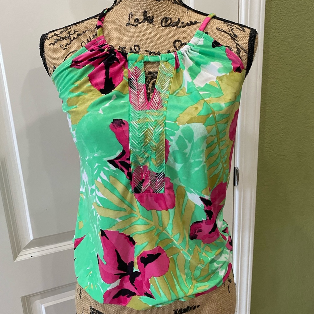 INC International Concepts Green Sleeveless Tank Top with Cut Out